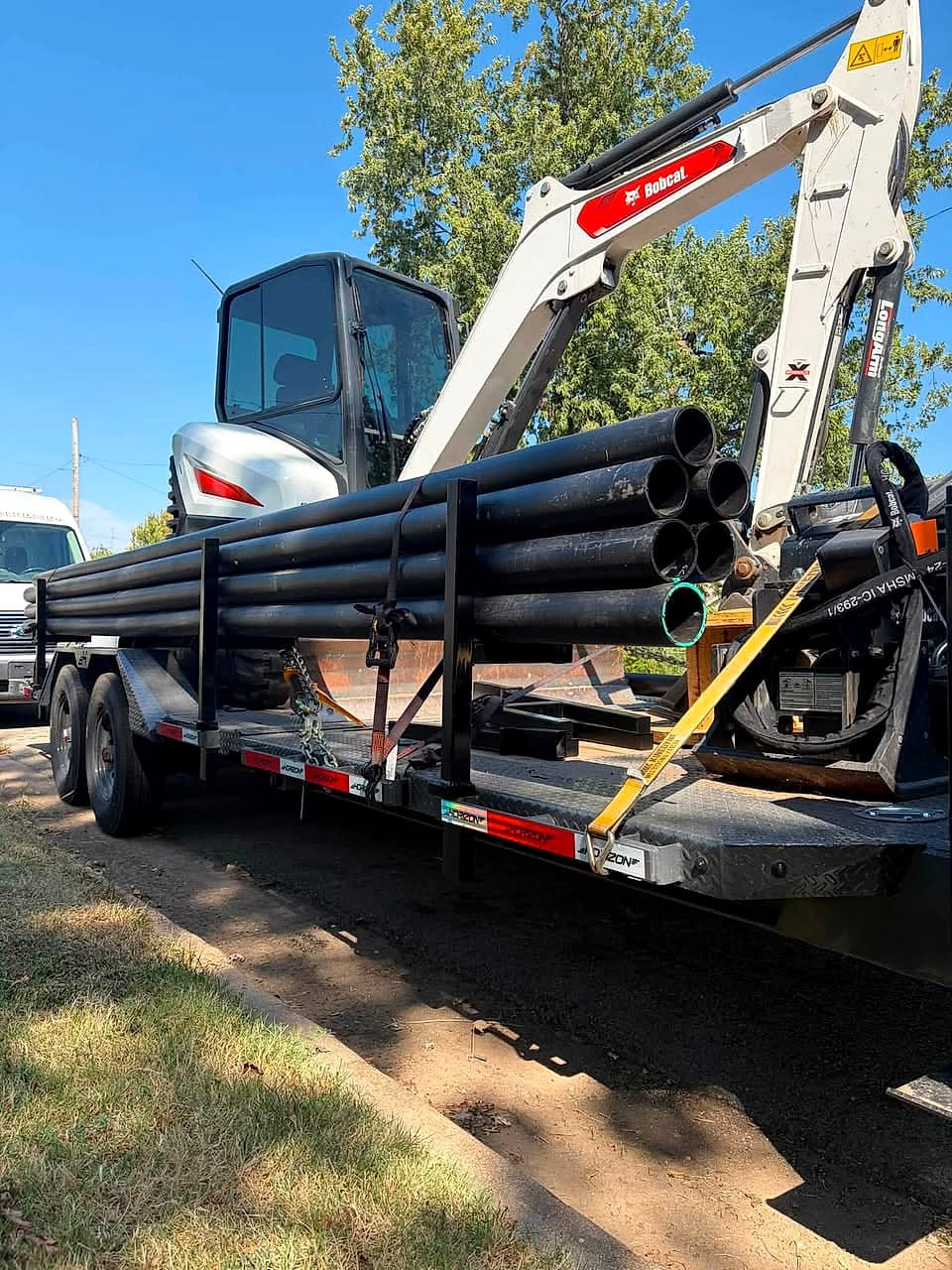 Pipe rack on the trailer loaded with pipe